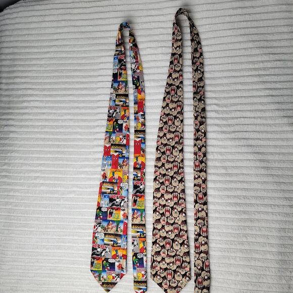 Lot of 2 Looney Tunes Mania Novelty Ties – Taz & Porky Pig Cartoon Neckties - Picture 2 of 6